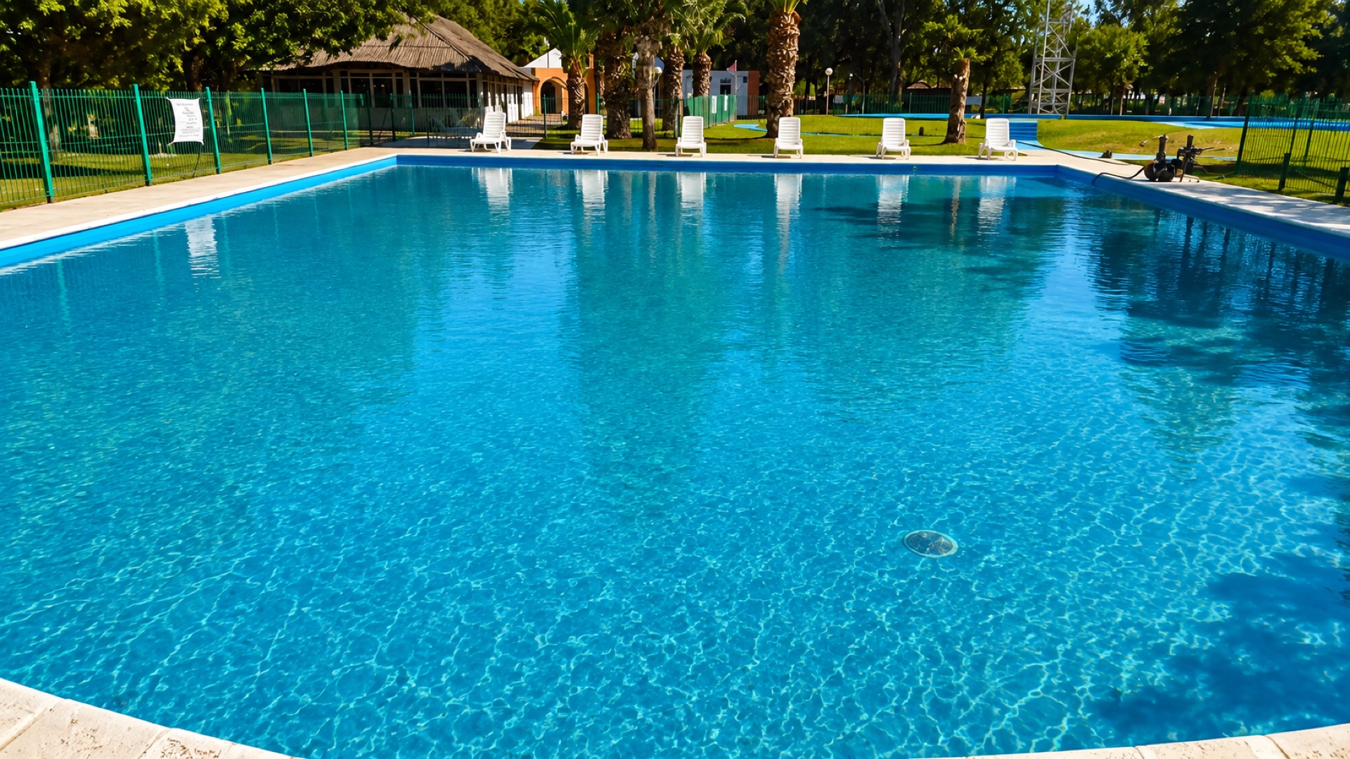 Pileta principal de Palmar del Lago rodeada de árboles y espacios verdes